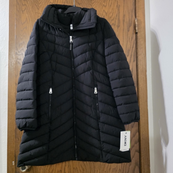 DKNY Black Puffer Coat Women Size XL - Picture 3 of 14
